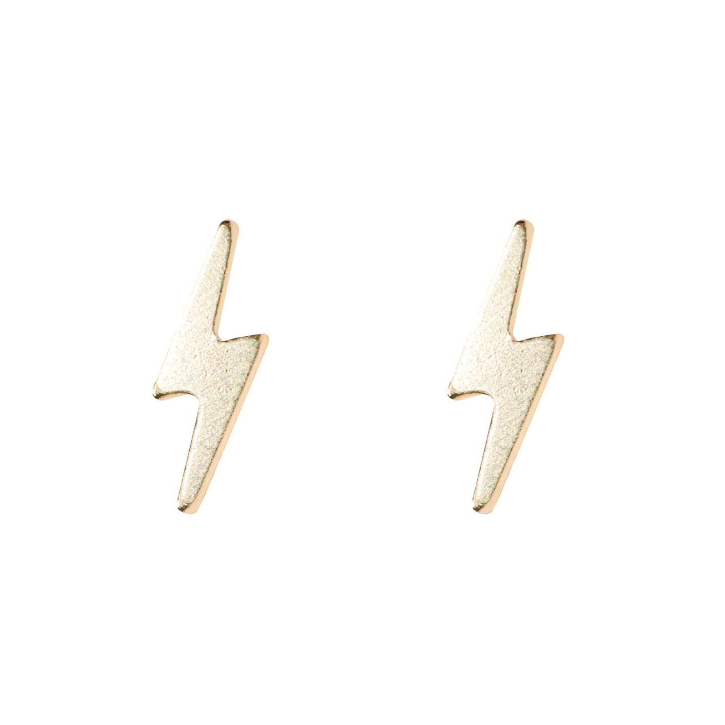 a pair of gold earrings with a lightning bolt