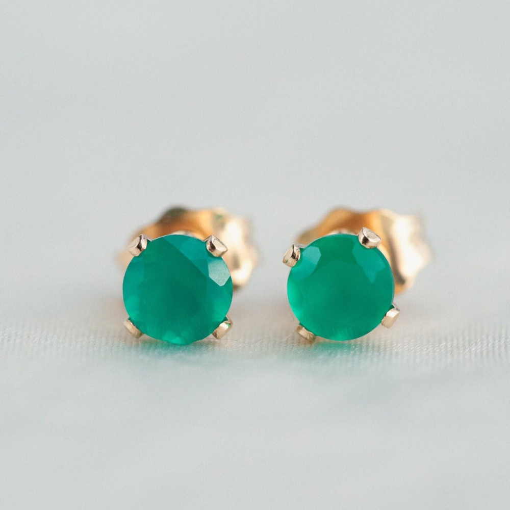 Green onyx studs - 14K gold filled