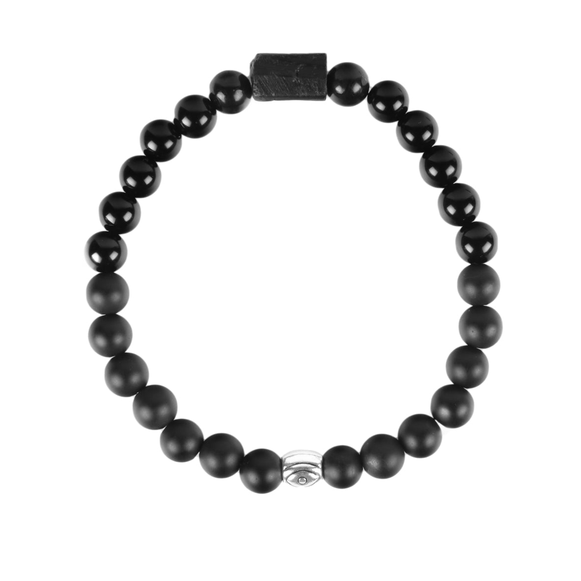 a black beaded bracelet with a silver clasp