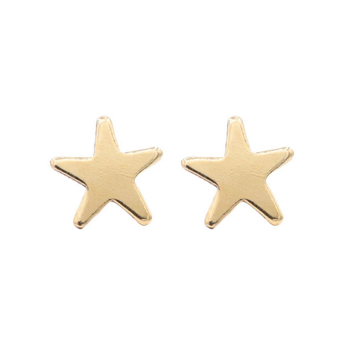 a pair of gold star earrings on a white background