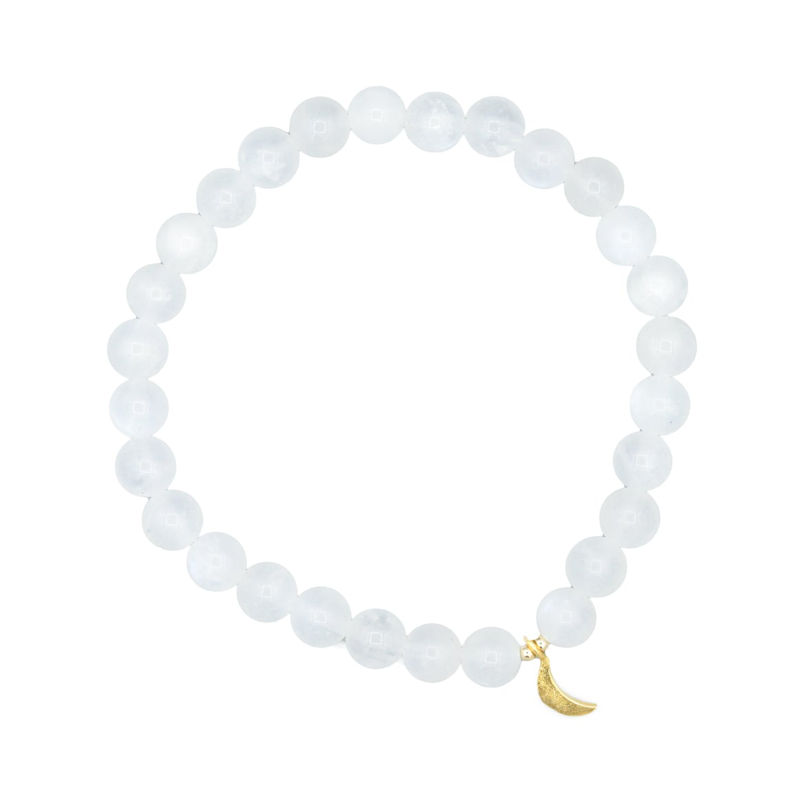 a white beaded bracelet with a gold banana charm