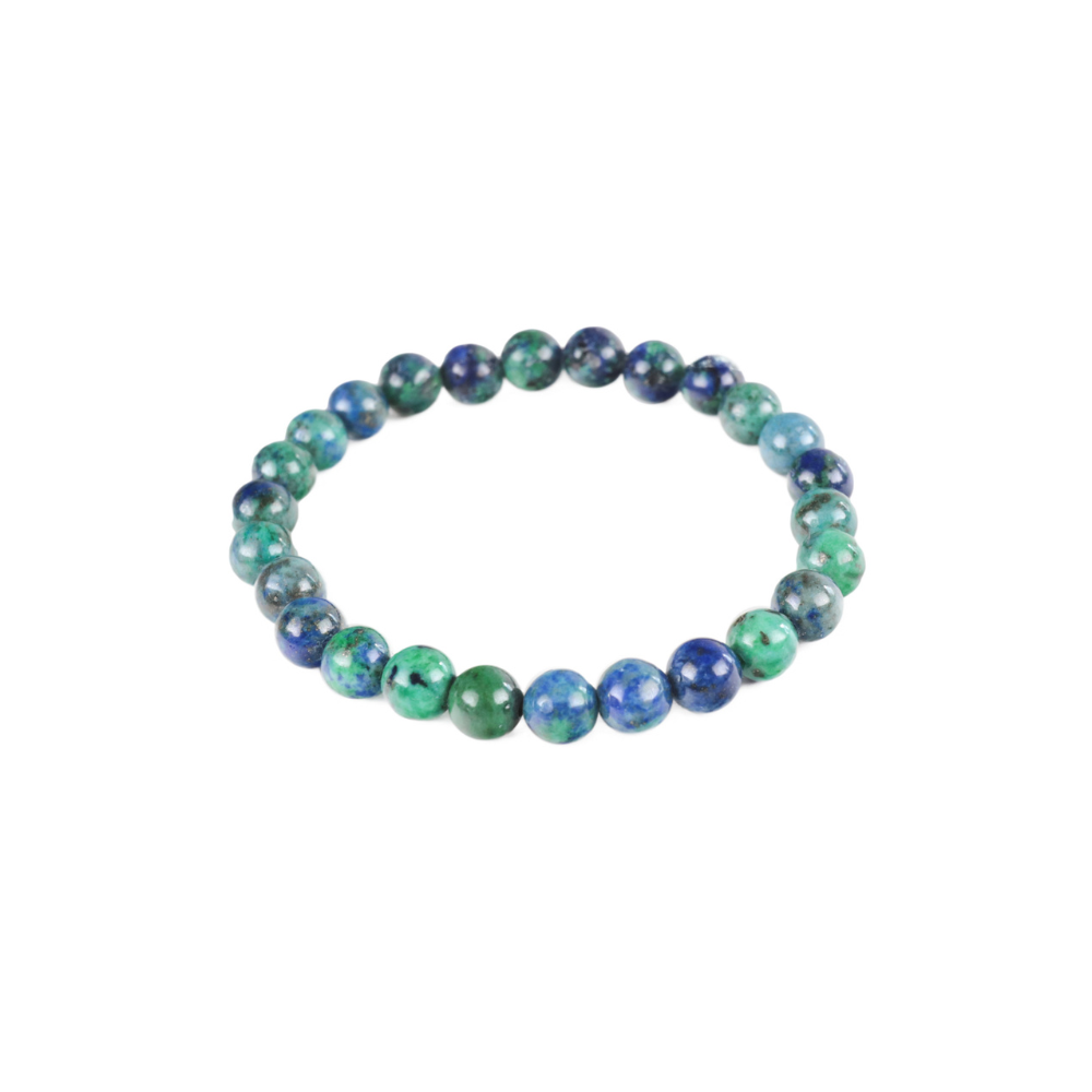 a beaded bracelet with blue and green beads