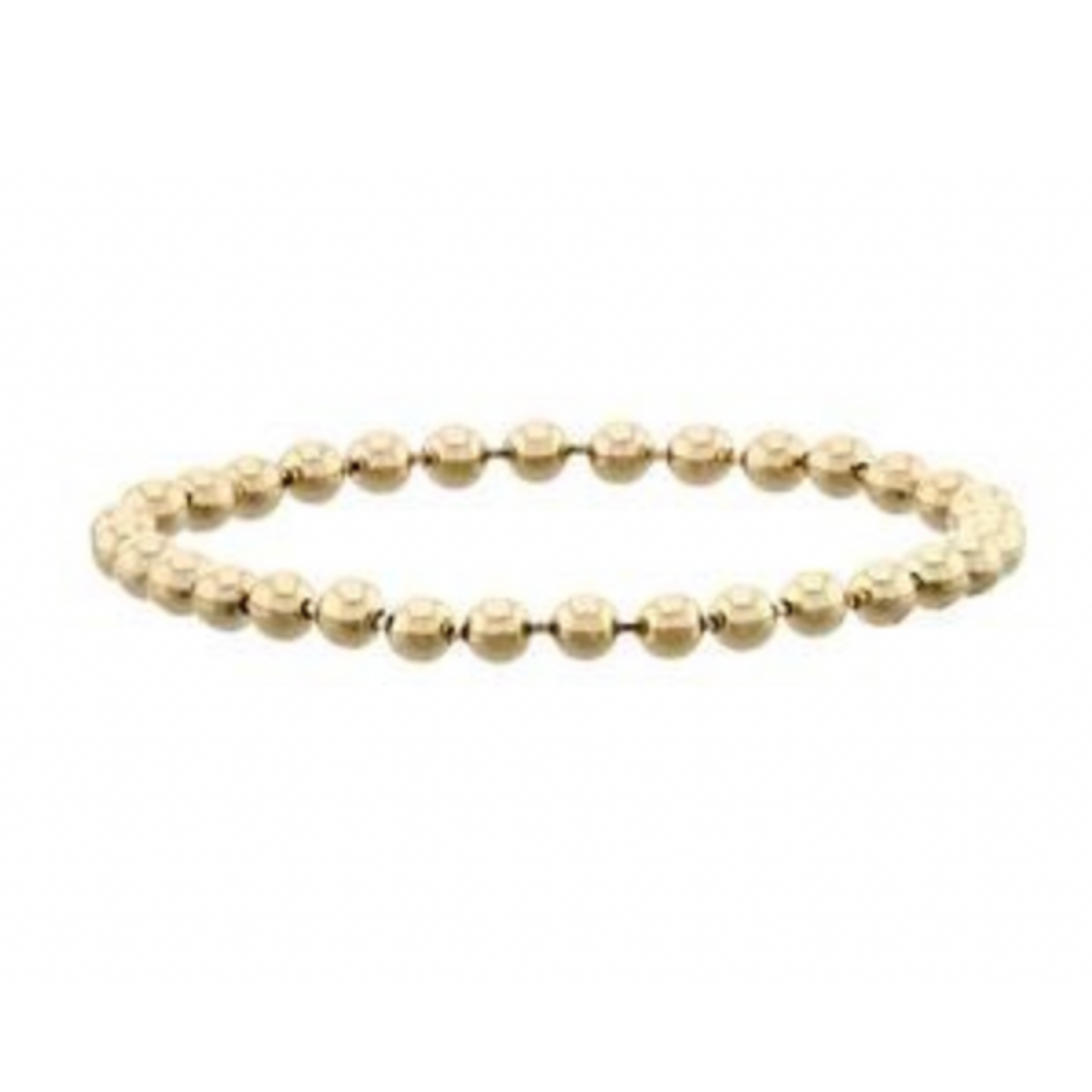 a gold beaded bracelet on a white background