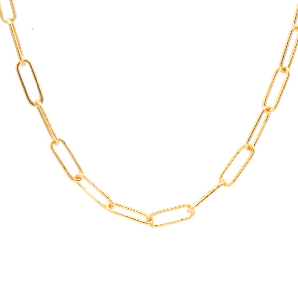 a gold chain necklace on a white background