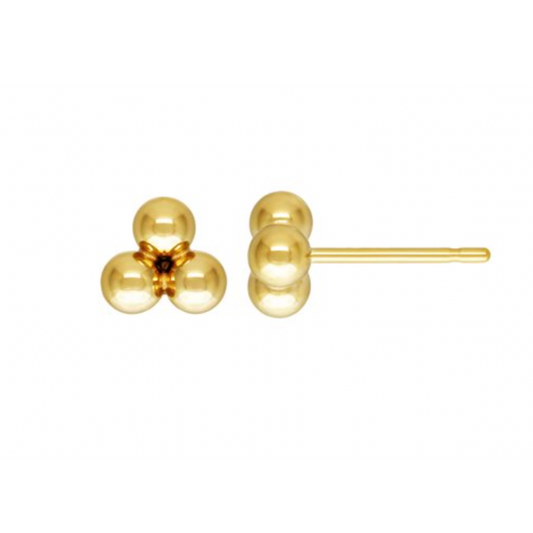 a pair of gold earrings on a white background