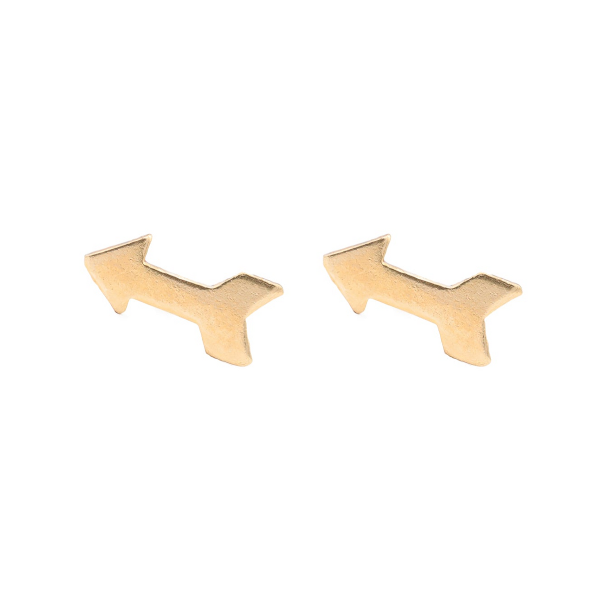 a pair of gold earrings with an arrow design