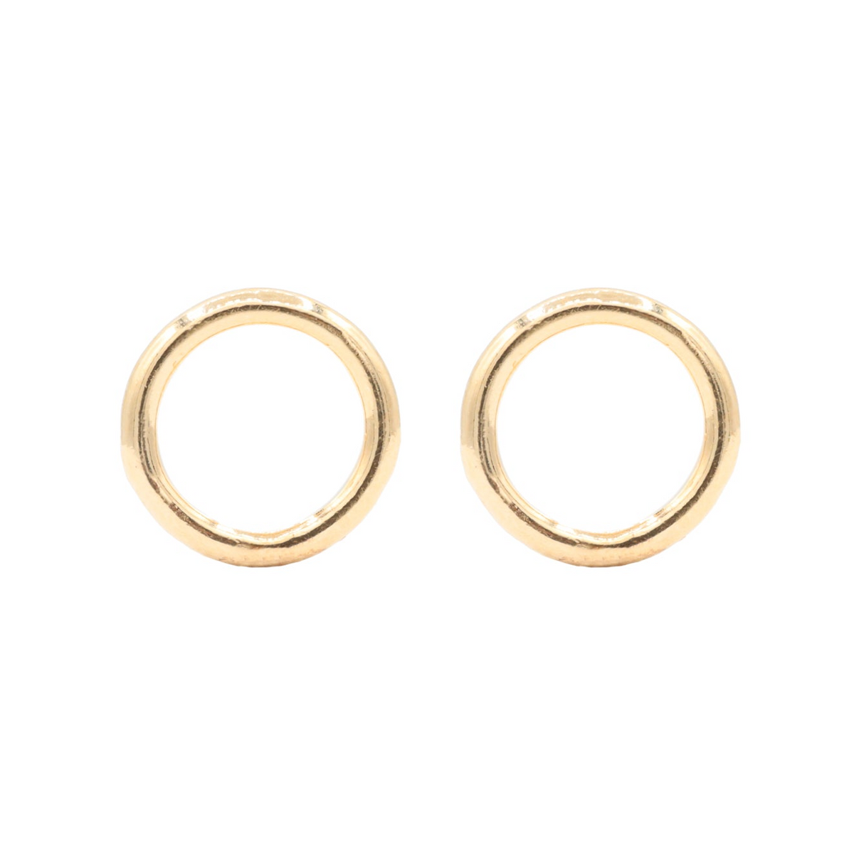 a pair of gold earrings on a white background