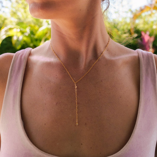 CZ Heart Lariat Necklace - 14K gold filled