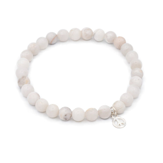 Kids -Grey lace agate with peace [sterling silver]