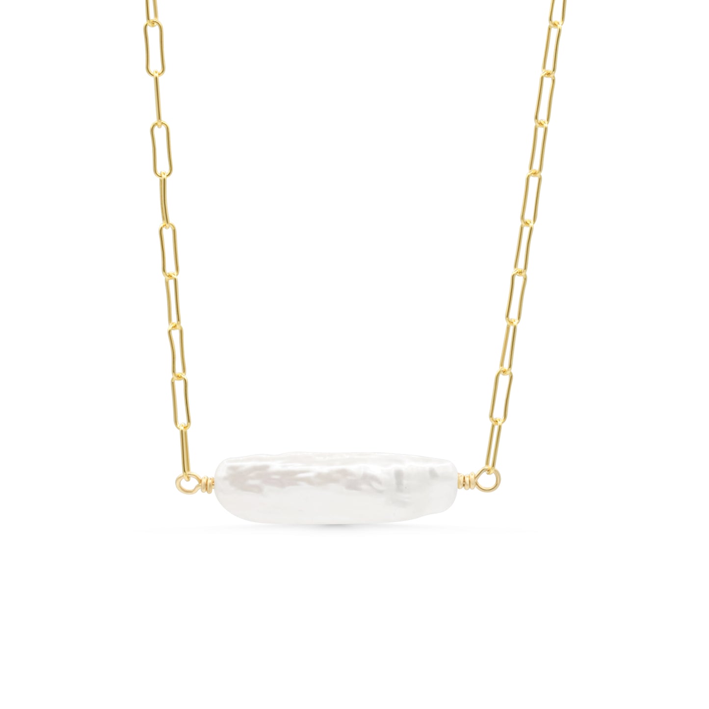 Pearl Keishi Paperclip Necklace