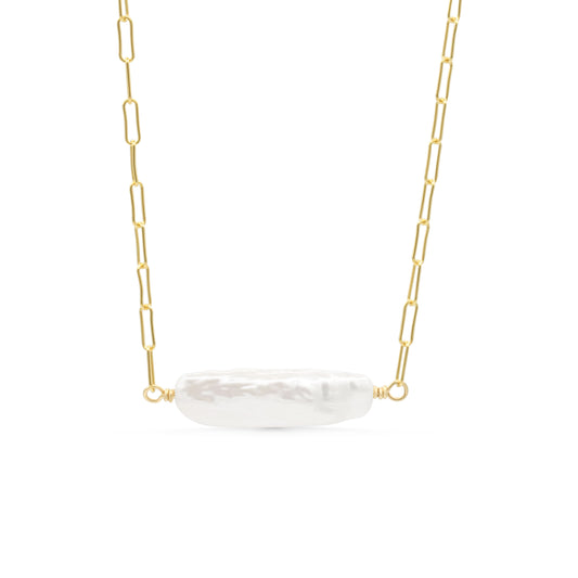 Pearl Keishi Paperclip Necklace