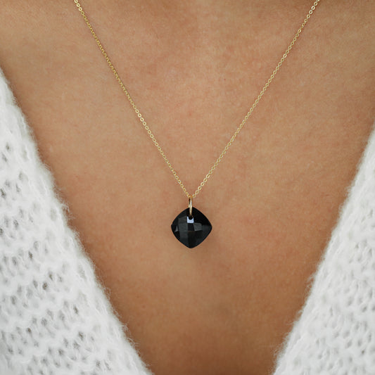 Black Tourmaline Cushion Pendant Necklace