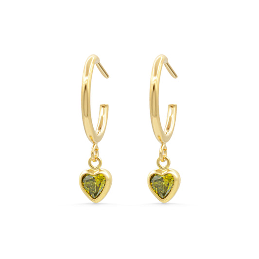 Green heart hoops - gold fill