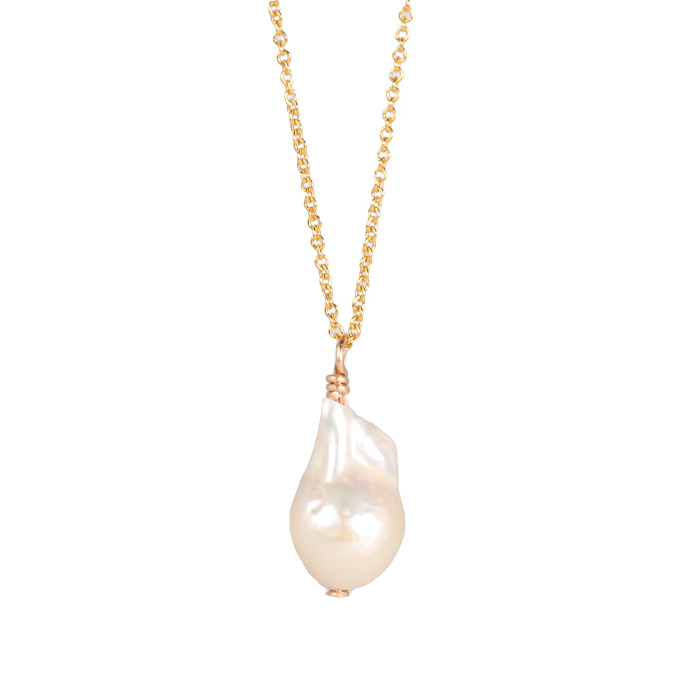 a necklace with a white pearl hanging from it