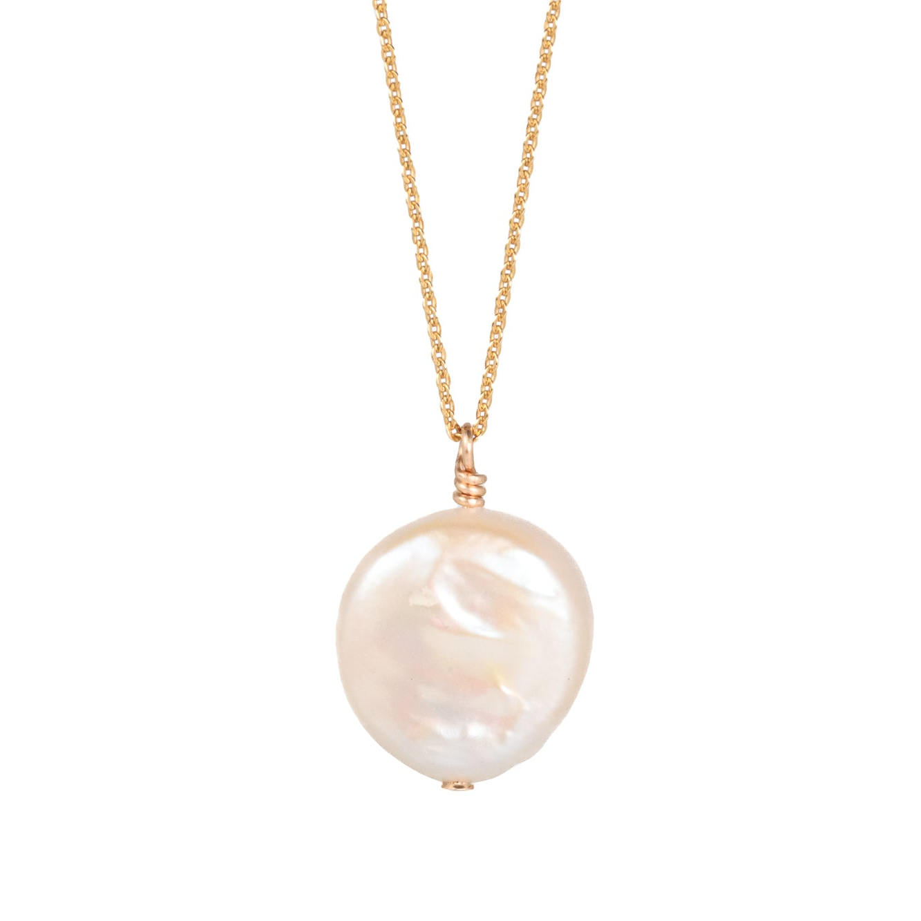 a necklace with a white pearl on a gold chain