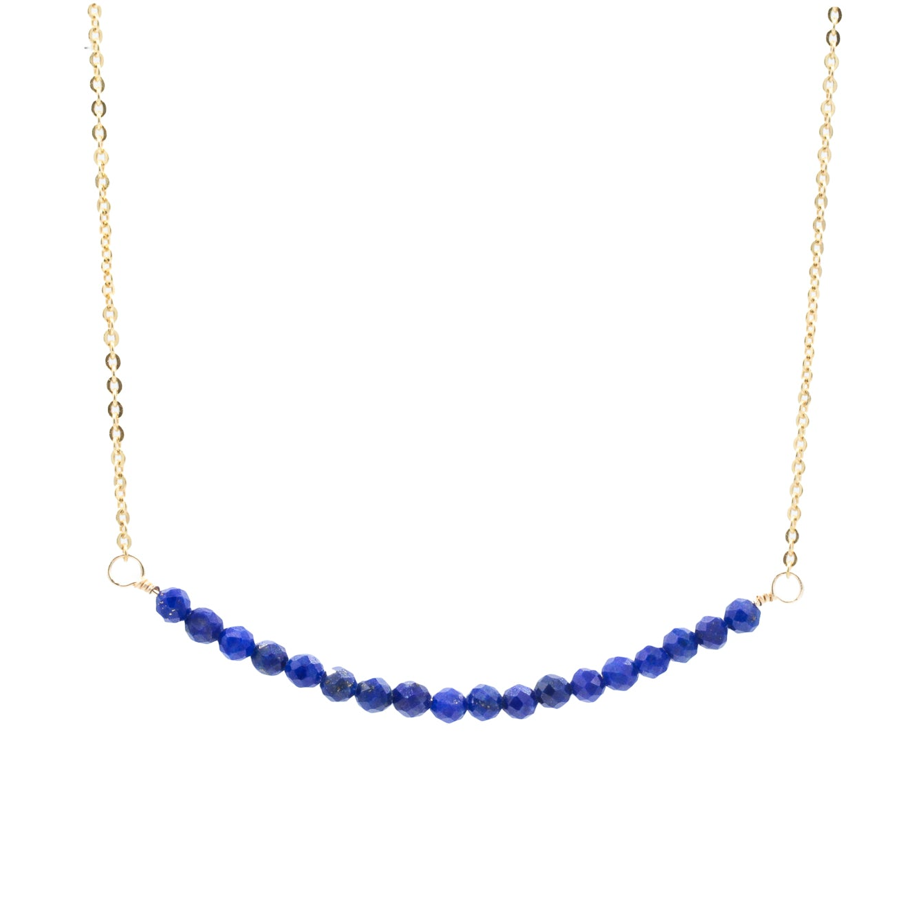 a gold chain with a blue beaded necklace