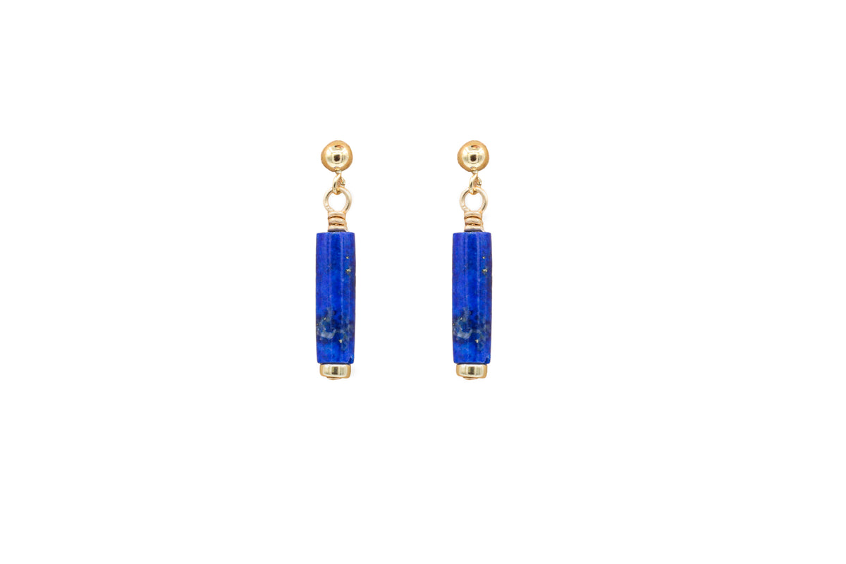 Lapis Lazuli Cylinder Earrings - 14K gold filled