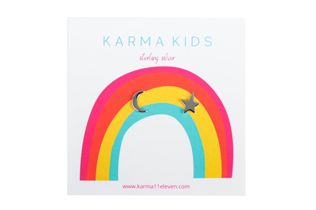 Karma Kid&#39;s Star + Moon Studs -  Sterling Silver