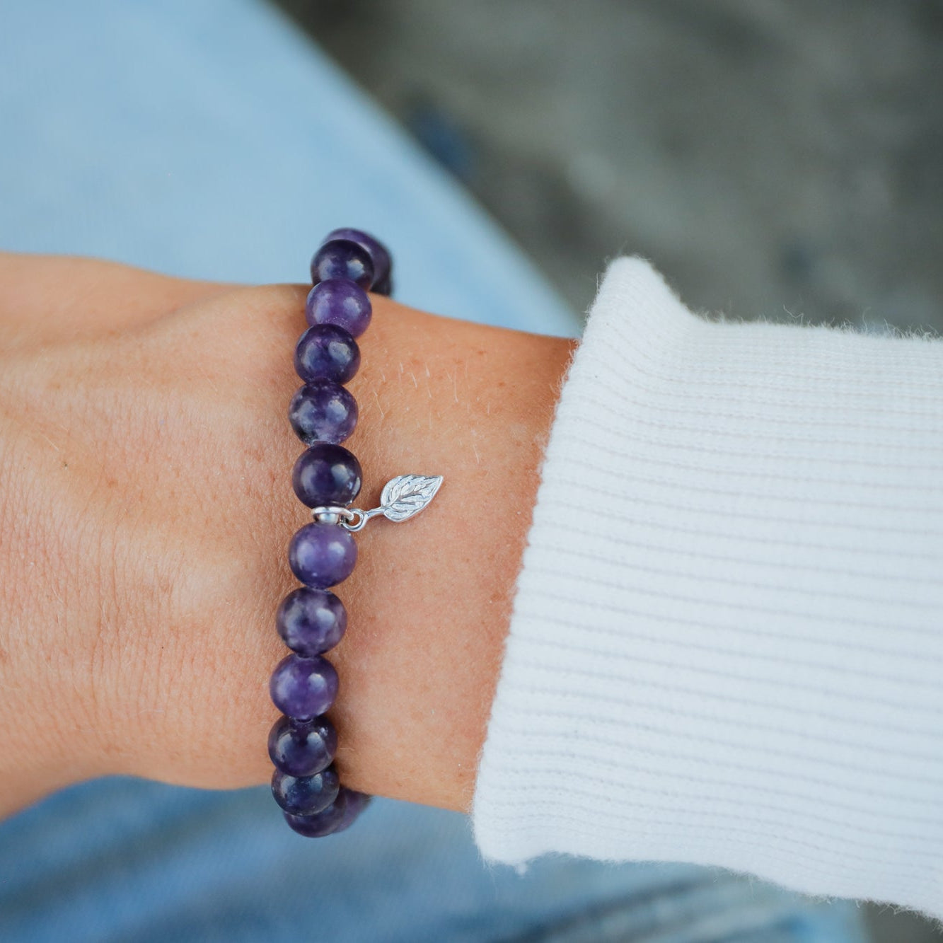 Lepidolite leaf bracelet