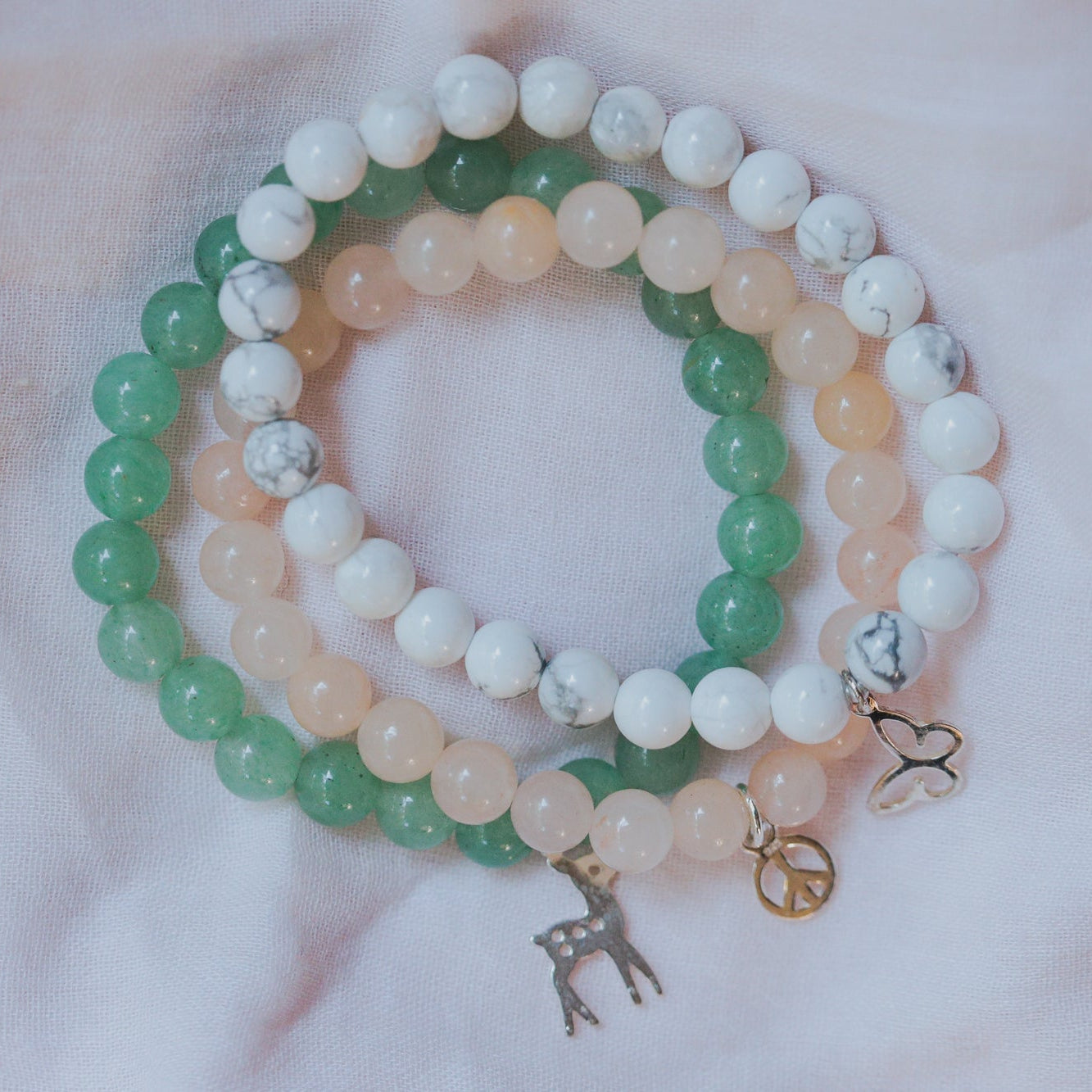 Kids -Pink Aventurine with peace [sterling silver]