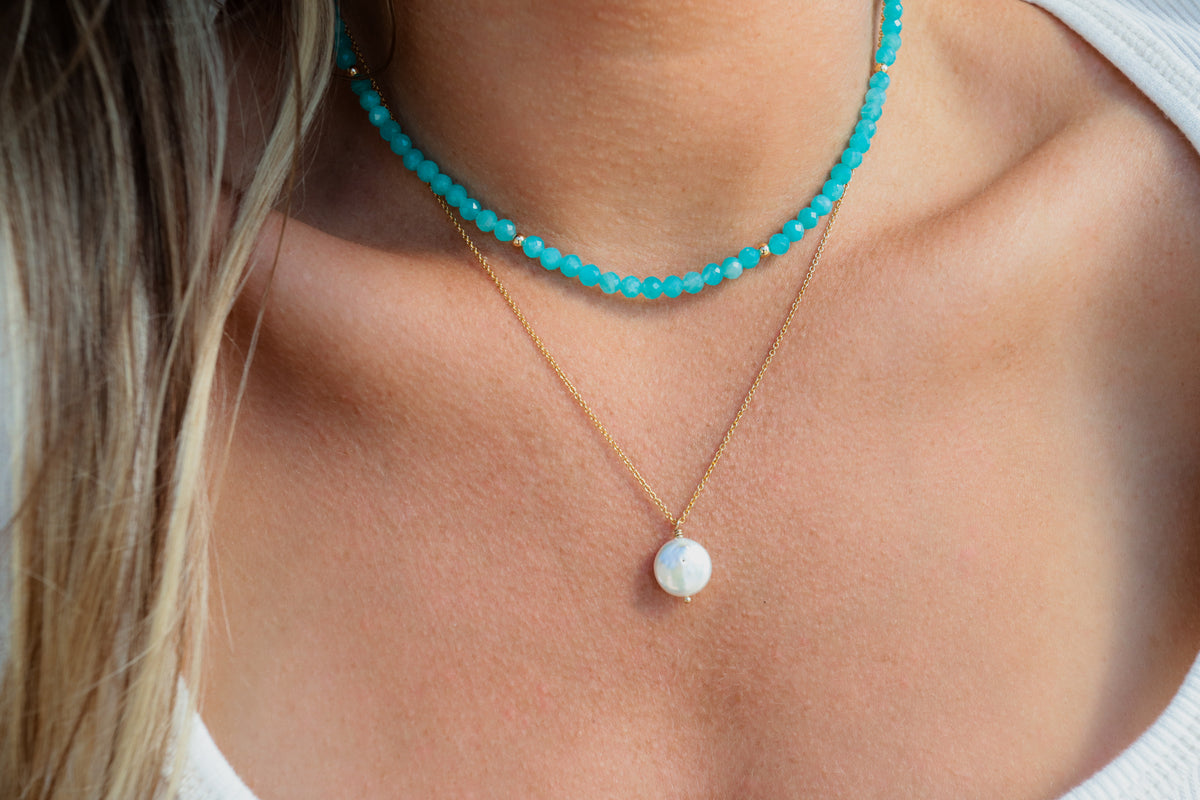 Pearl Disc Necklace - 14K gold filled